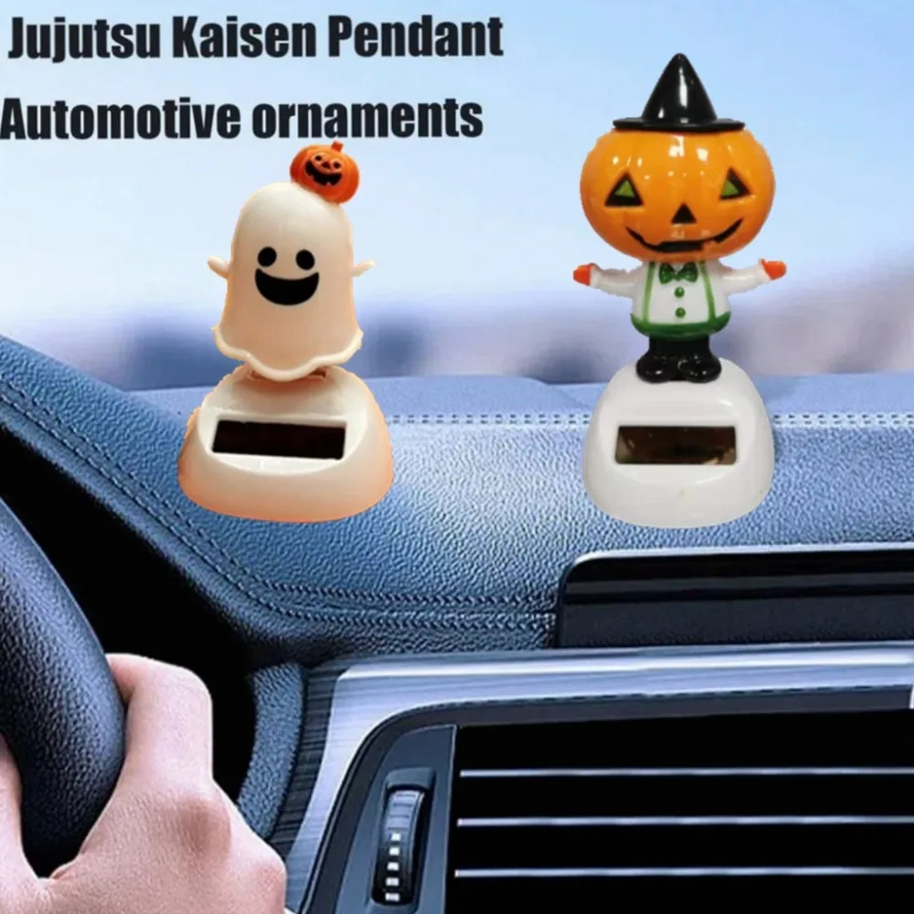 2pcs Fashion Solar Power Halloween Ghost Funny Pumpkin Shaking Head Dashboard Ornaments Swinging Car Decoration Birthday Gift