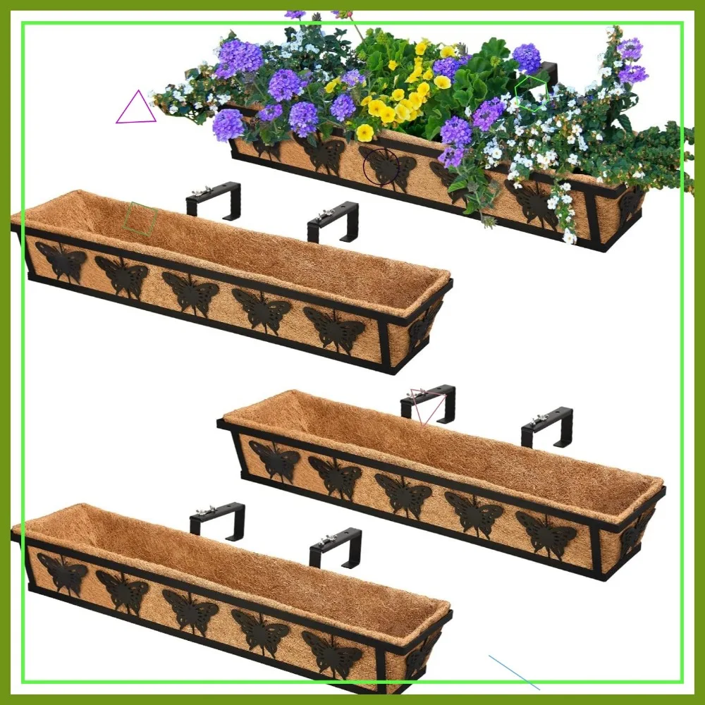 

36IN черная металлическая подвесная корзина для цветов с подкладкой в виде коко для наружного балкона, крыльца, забора, патио