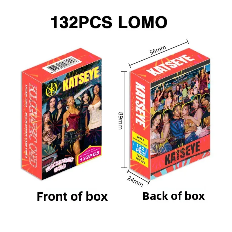 2025Cartas láser 132 de venta caliente, pegatina de tarjeta de colección de estrellas KATSEYE, caja de tarjeta flash LOMO de doble cara