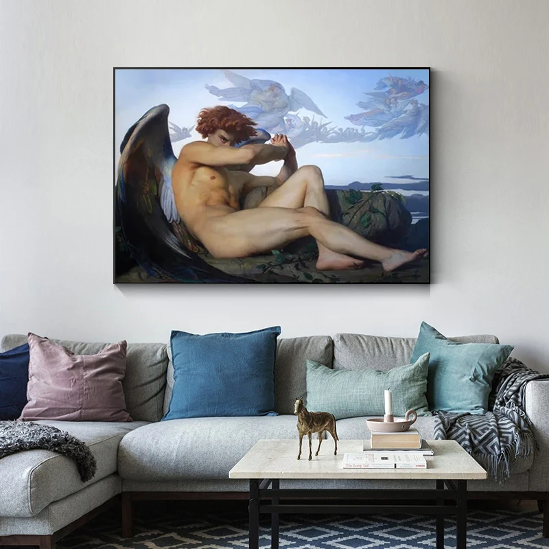 Vintage Fallen Angel Alexandre Poster Cabanel Painting on Canvas Christianity Religious Archangel Angels Wall Home Decor Cuad