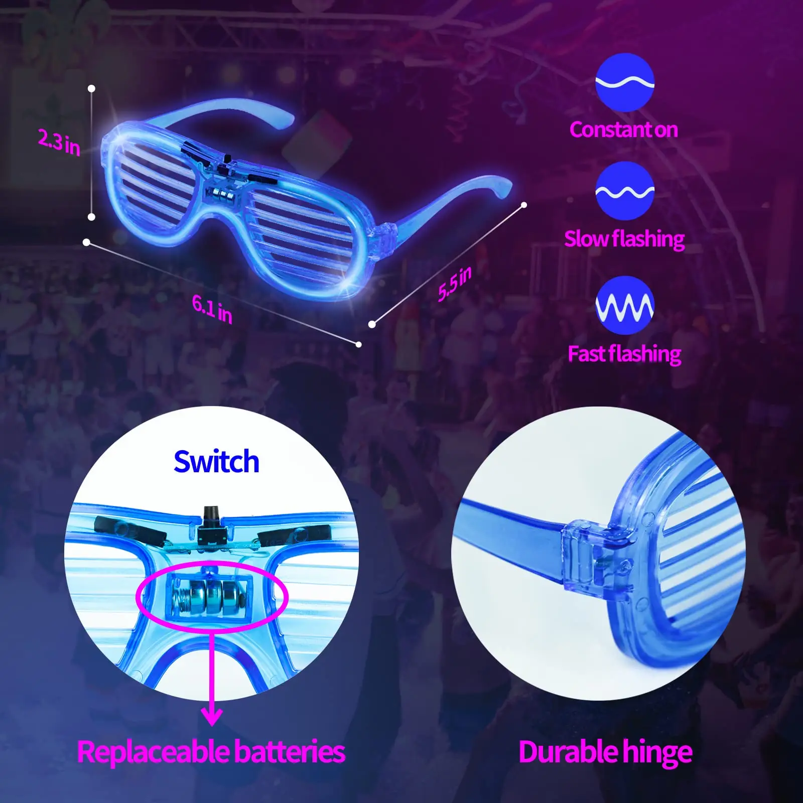 5-50 Stück Leuchtende LED-Brillen, 5 Farben, Leuchtbrillen, im Dunkeln leuchtende Partyartikel, Neon-Partygeschenke für Kinder und Erwachsene – Detail 10
