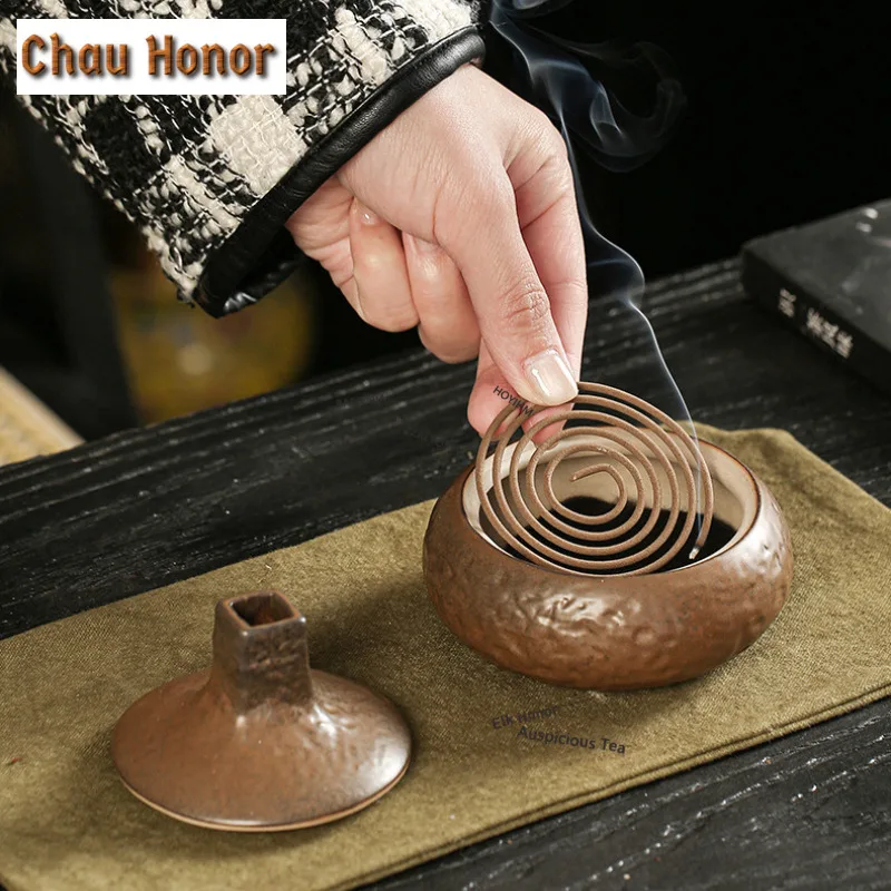 ZAEYORIA Retro Old Rock Clay Plate Incense Holder Incense Smoke Waterfall Incense Burners Meditation Censer Teaware Decoration