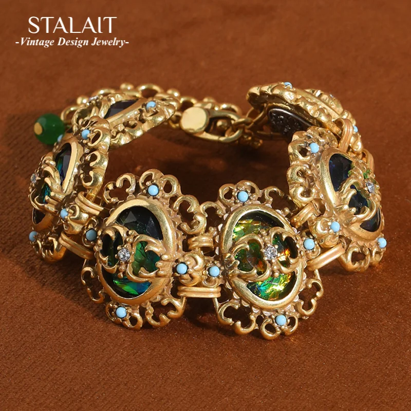 

Vintage Hollow Rhinestone Opal Bracelet Charm For Woman 18k Real Gold Plated Luxury Dubai Jewelry Designers Accessories 2025