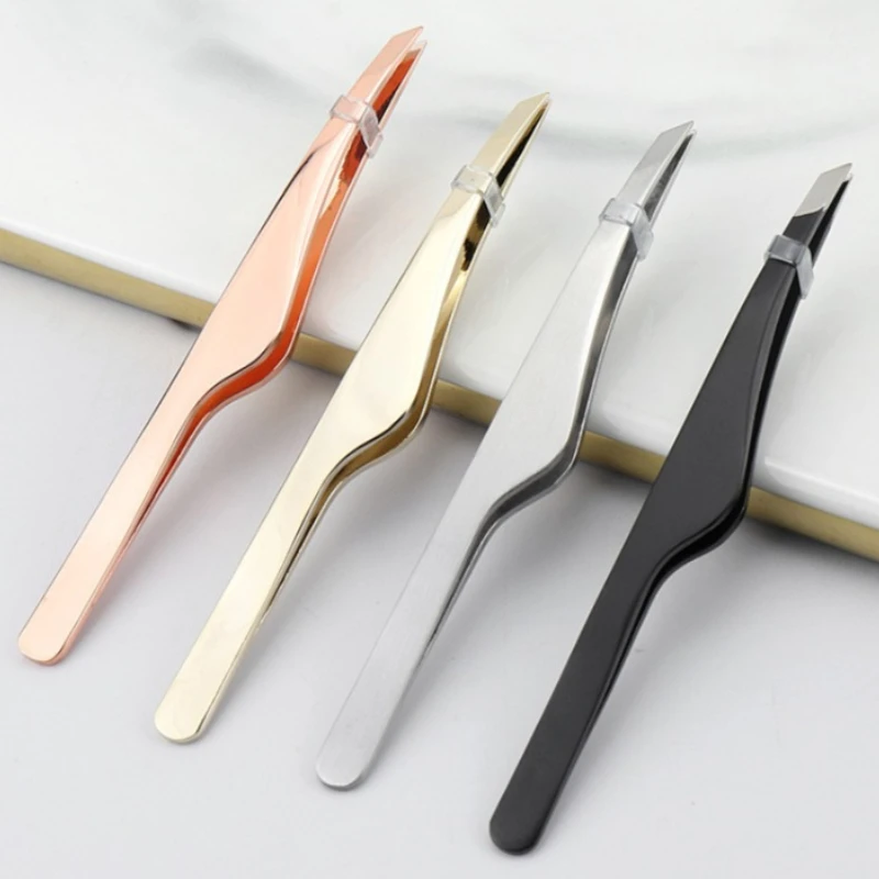 Black Eyebrow Tweezers Stainless Steel for Eyebrow Hair Facial Hair Removal Splinter Blackhead Slant Tip Angle Tip Pointed Tip