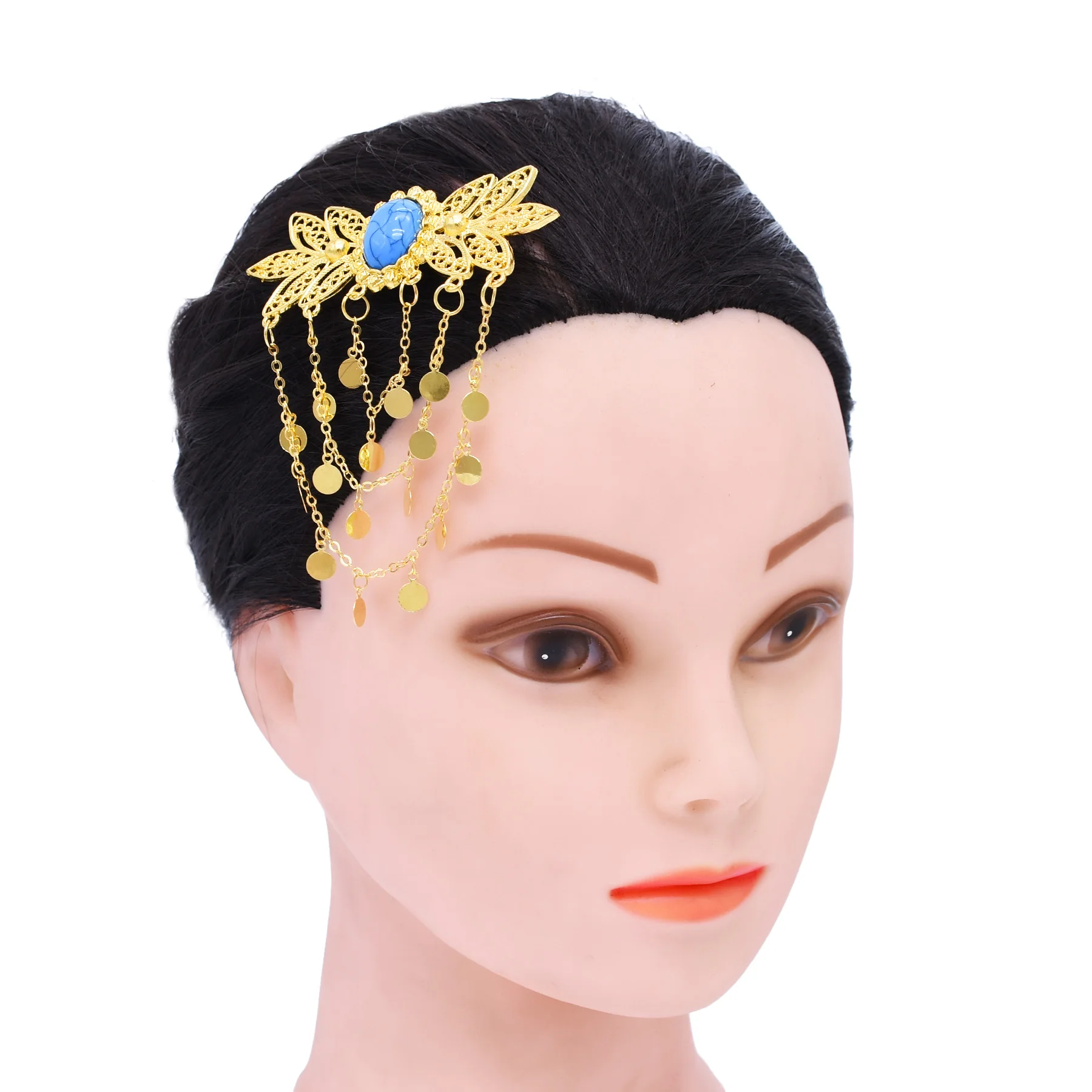 Elegant Hollow Carved Flower Turquoise Headband For Women Ethnic Style Arab Turkey Indian Kurdish Hair Jewelry Hairpin Accessory