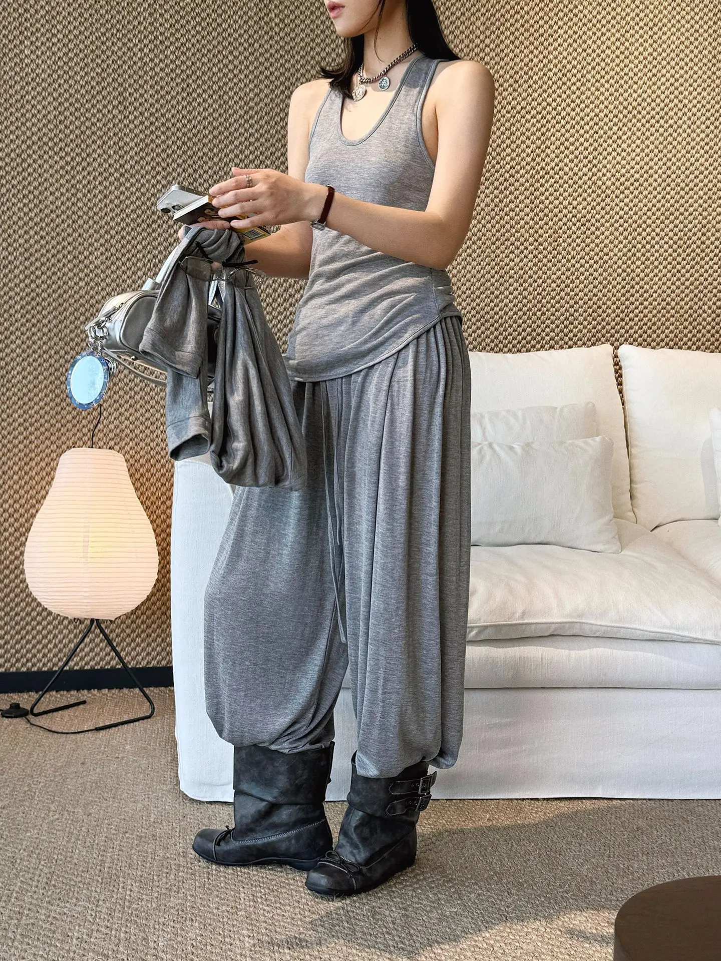 Summer Elastic Drawstring Wide-Leg Casual Pants, Loose And Drapey, Fresh Long Pants For Women