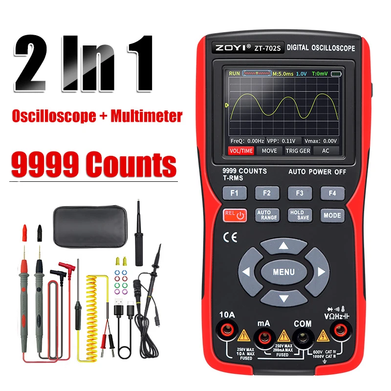 

Professional Digital Oscilloscope 10MHz Bandwidth 48MSa/s Sampling Rate Voltmeter Current Hz Cap Ohm Diode Multimeter Tester