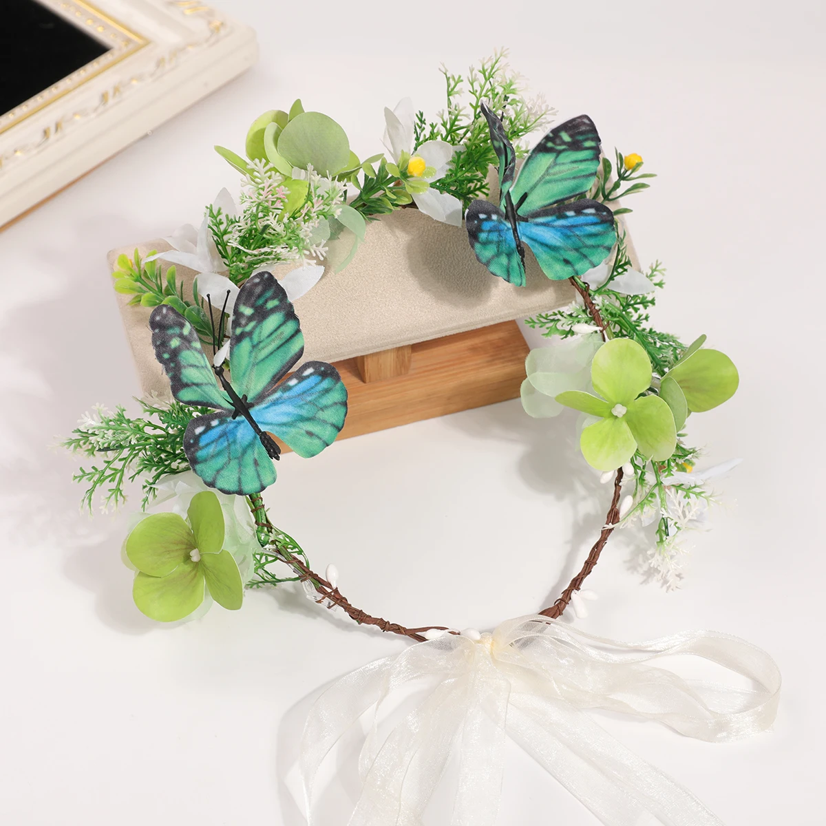 عصابة رأس على شكل إكليل أخضر خرافي على شكل غابة للفتيات والكبار، عصابة رأس على شكل زهرة صناعية، إكسسوارات للشعر