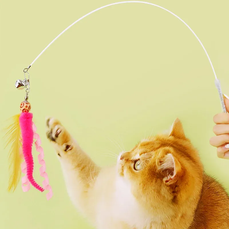 

Cat Toy Feather Cats Stick Interactive Cat Toy Rainbow Tassel Sticks Toys for Cats Scratching Flexible Handle Kitten Teaser Toys