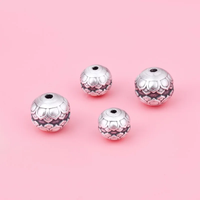 Foot silver 999 separated bead 3D hard silver three-dimensional pattern loose bead round bead diy hand-woven rope beading