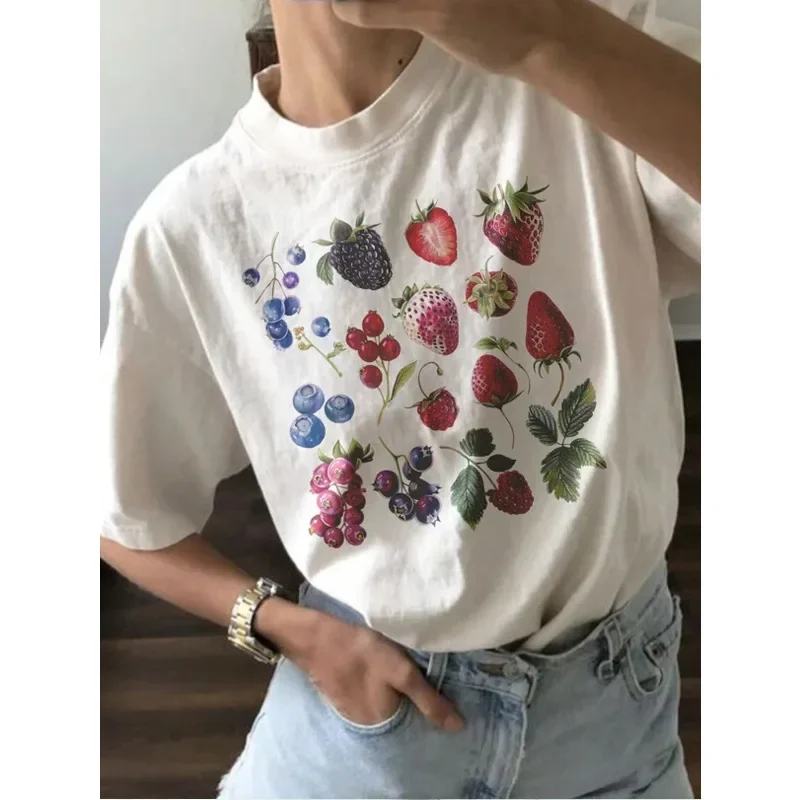 Estetyczna koszulka z grafiką Fruit Berry Species Fashion Cotton Tee Fruit Lover Blueberry Shirt with Cute Strawberry Cute Berry Top