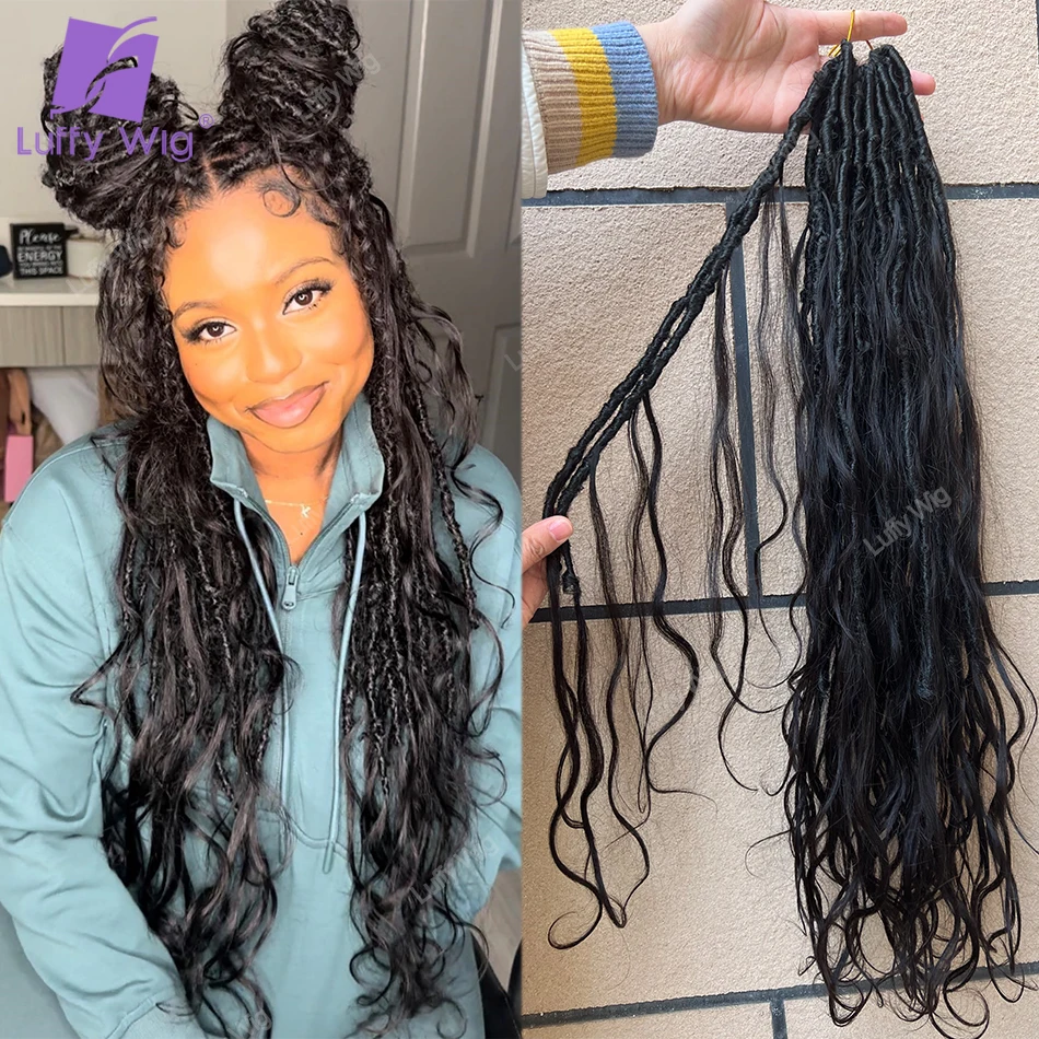 Body Wave Crochet Boho Locs with Human Hair Curls Pre-looped Synthetic Dreadlocks Braiding Hair Extensions For Black Women Luffy