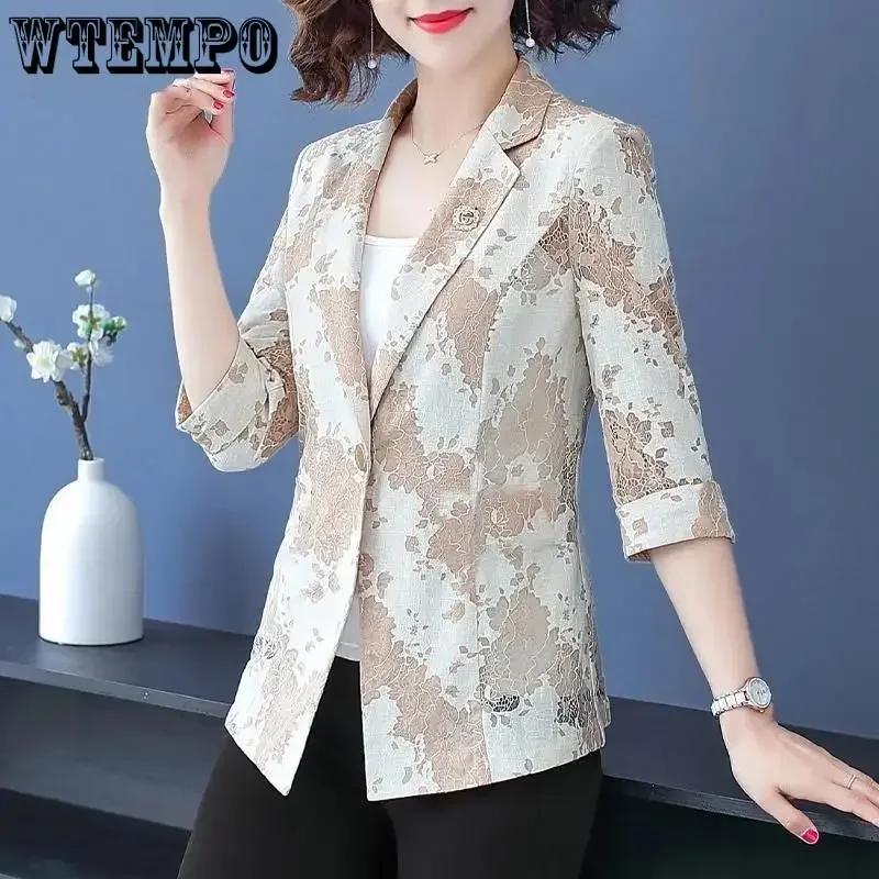 WTEMPO Women Blue Blazers Chic Tops Long Sleeve Women\'s Jacket Lace Suits Outerwear Stylish Tops Drop Shipping