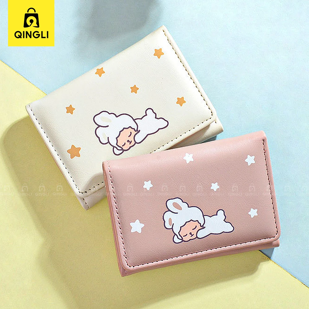 New Style Sleeping Doll Pattern Wallet for Women Cute Cartoon Girl Purse Student's Short Wallets Hasp Leather Credit Card Wallet