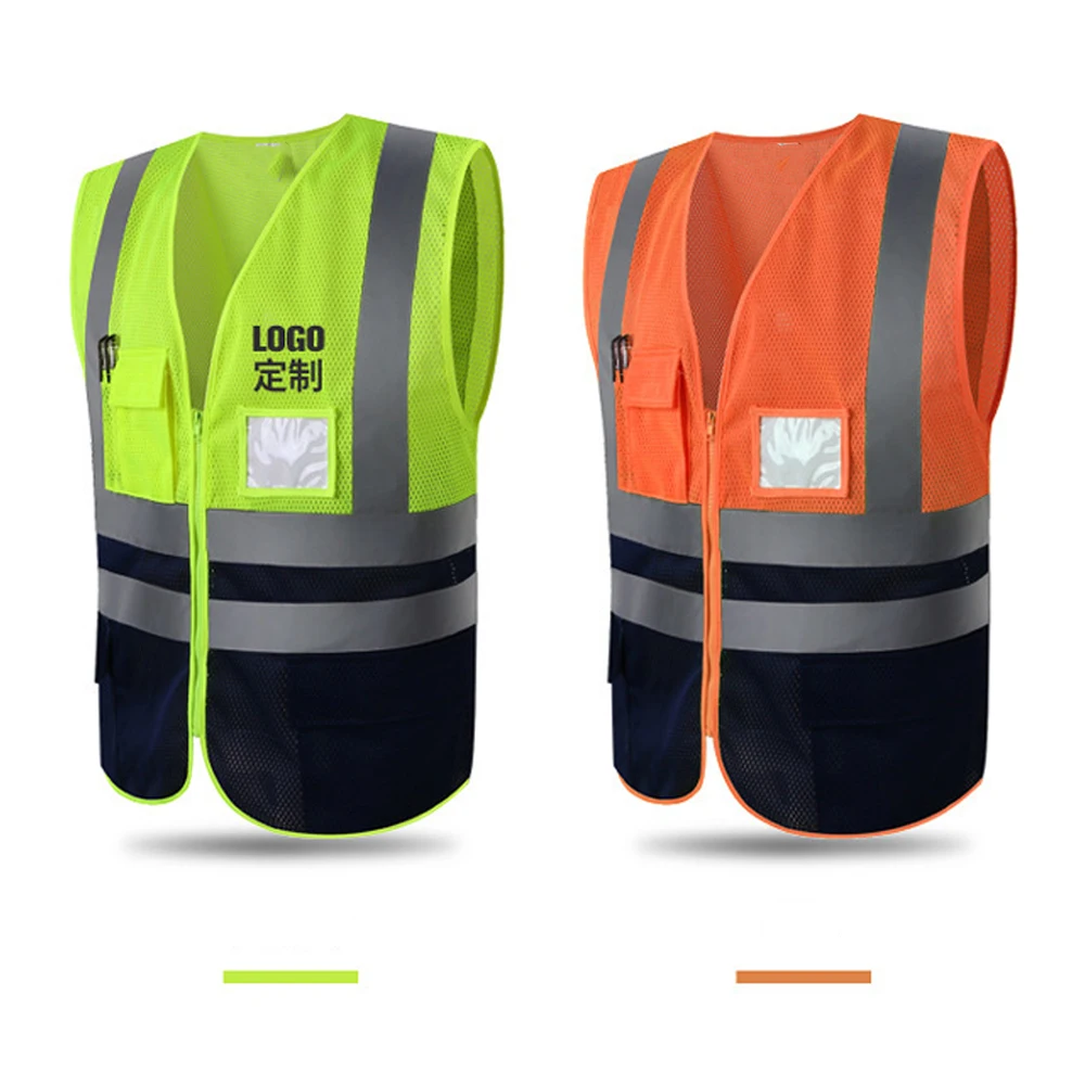 Safety Vests High Visibility Reflective Fluorescent Yellow Mesh Safety Vest Construction Workwear Men\'s Tops Hi Vis Jacket