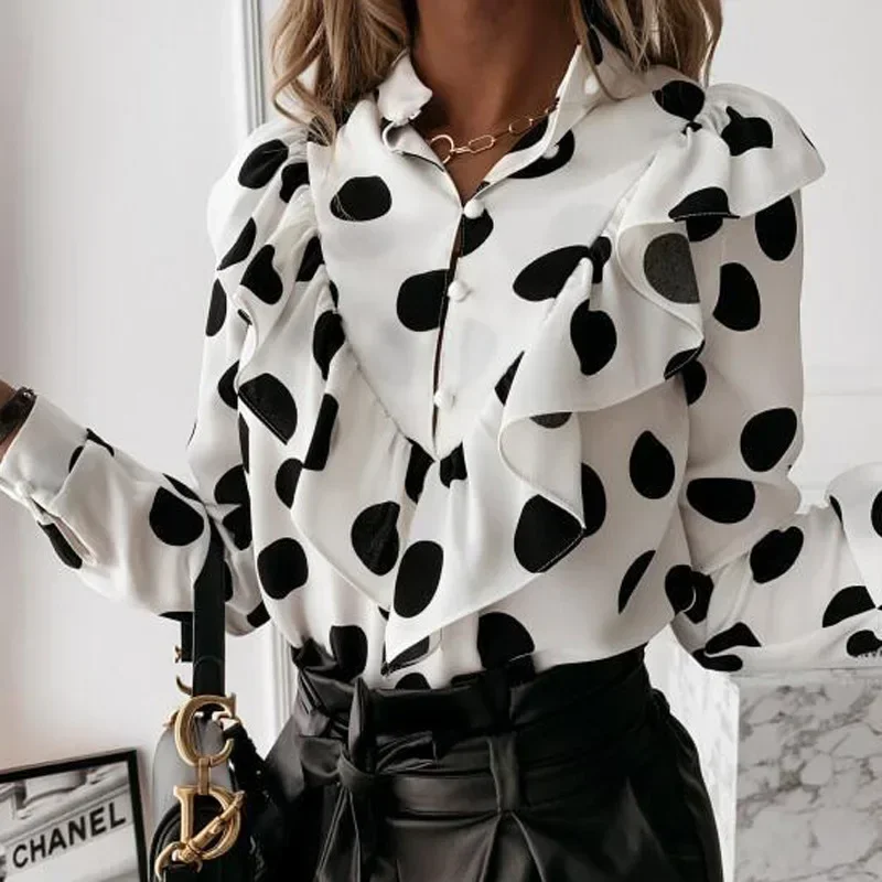 2024 Spring Blouses Vintage Women Casual Print Shirt Oversize Female Long Sleeve Tees Korean Fashion Top Summer Elegant Blouses