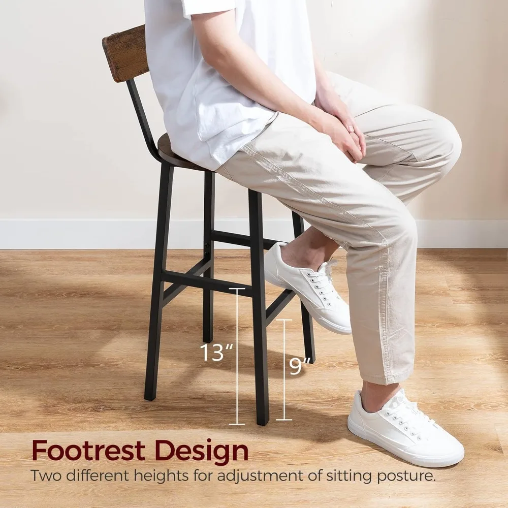 Barhocker, 2er-Set runde Barstühle mit Fußstütze,