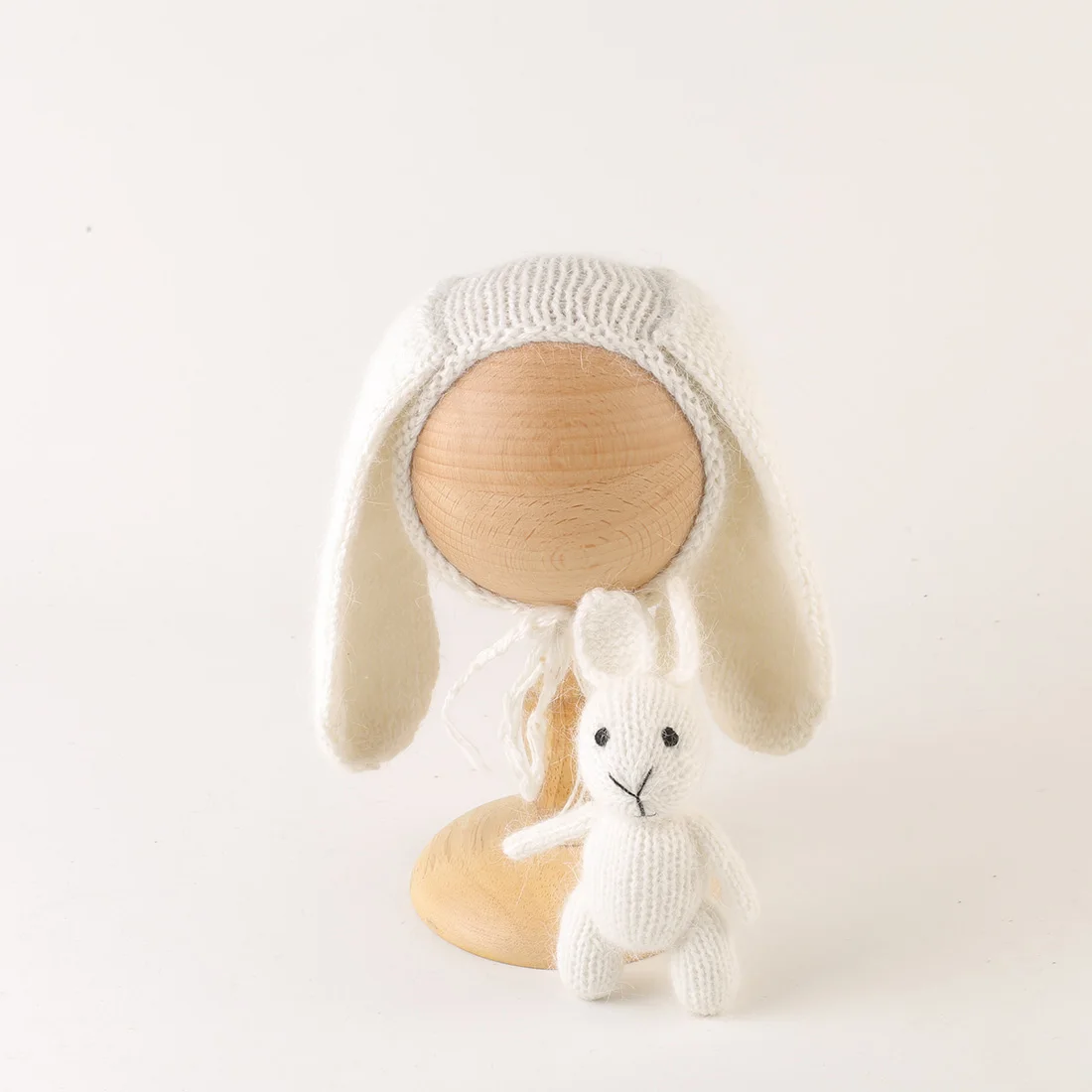 

Knitted Angora Big Eared Rabbit Bonnet And Toy Set Newborn Photography Prop Baby Wool Felt Bunny Doll And Hat Photo Accessories