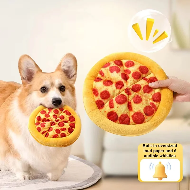 Pet Plushies Simulation Pizza/Doughnut Squeaky Dog Toys for Small Medium Big Dogs Chew Resistant Sounding Interactive Puppy Toys