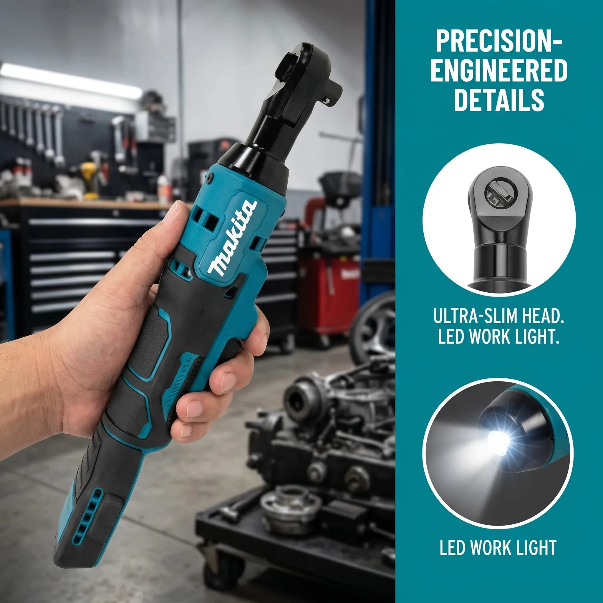 MAKITA DWR180Z 18V LXT Cordless Ratchet Wrench 6.35mm Drive 47.5 N·m 800RPM Angle Wrench Compact for Tight Areas