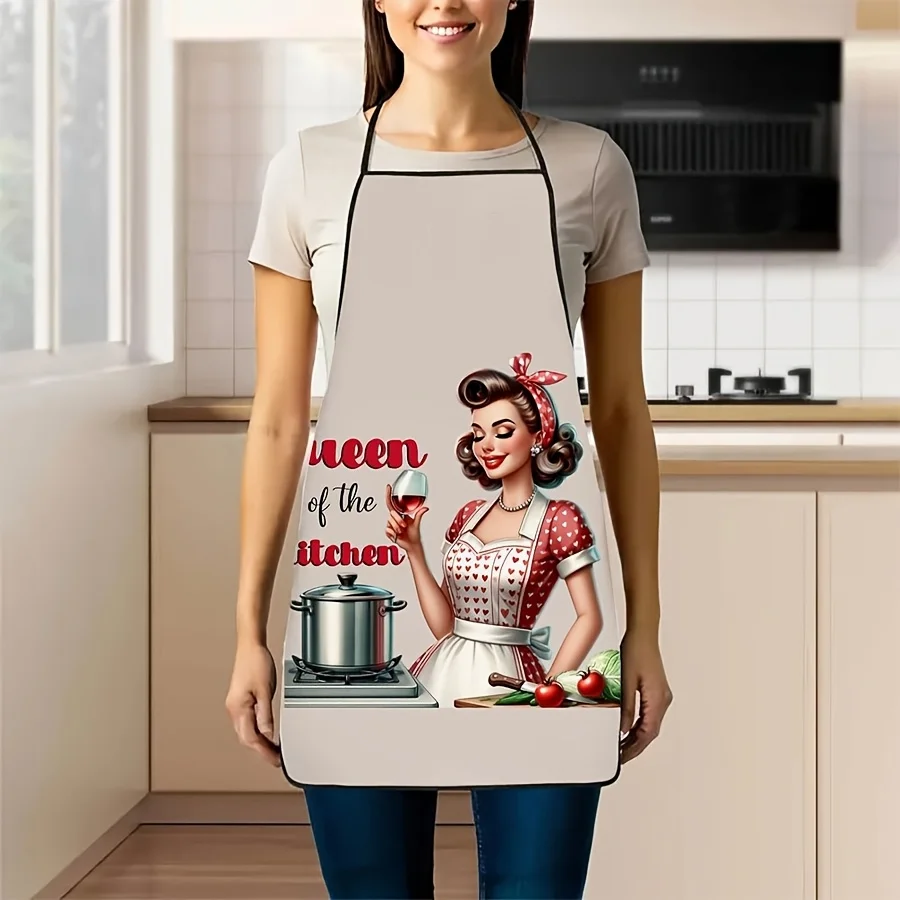 

Фартук для кухни «Королева кухни», винтажный фартук в стиле ретро с изображением девушки в стиле пин-ап, с рисунком домохозяйки и бокалом для вина, доступны разные размеры