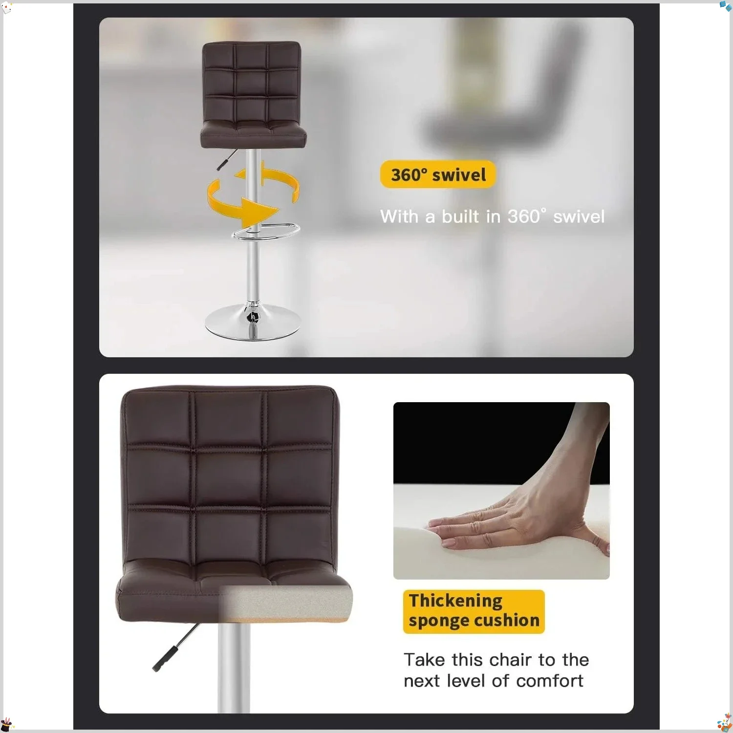 طقم مقاعد بار دوارة حديث مكون من قطعتين | ارتفاع عداد هيدروليكي قابل للتعديل من جلد البولي يوريثان لبار المطبخ المنزلي #5