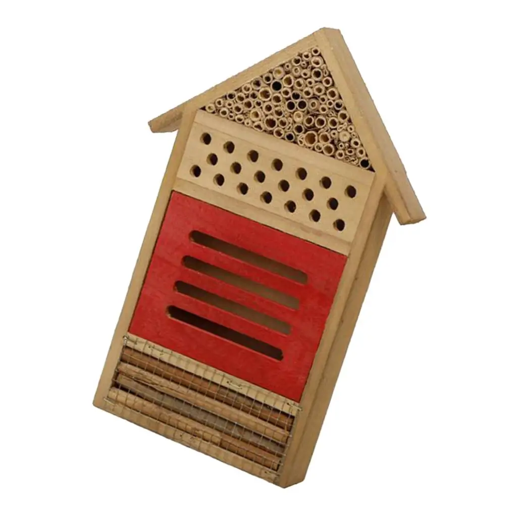 Wooden Bug Hotel Garden House Bee Habitat Shelter Box for Outdoor Yard Natural Pollinators