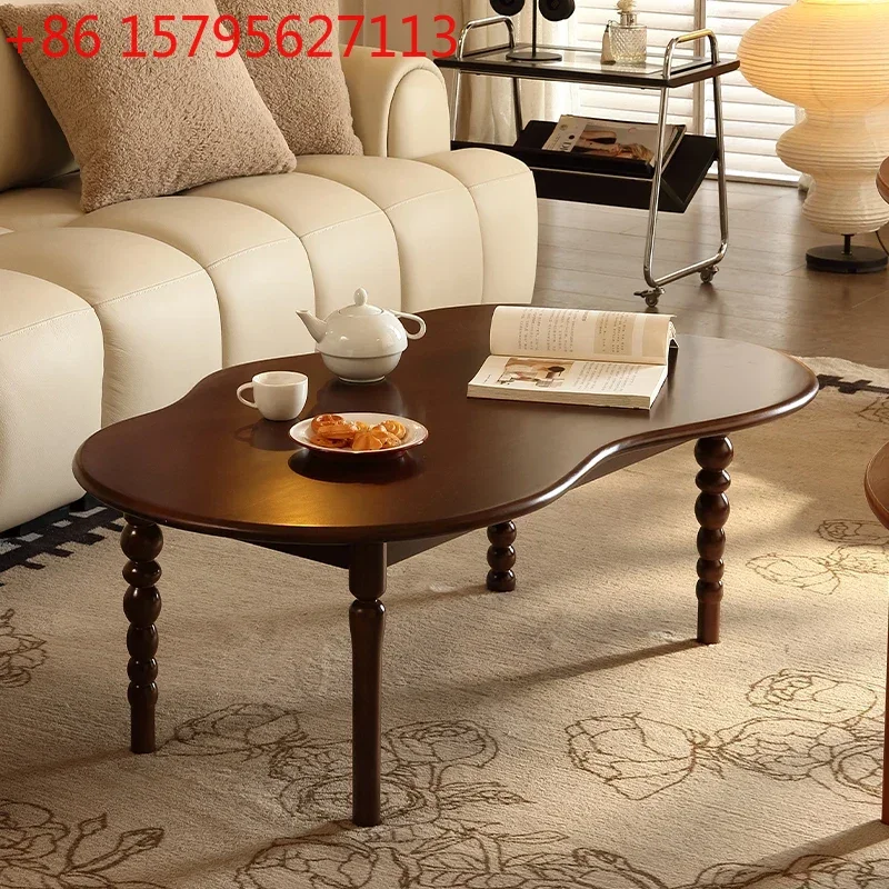 Mesa de centro de nogal natural, mesa de centro de madera maciza que ahorra espacio, mesa de centro retro francesa, muebles para sala de estar
