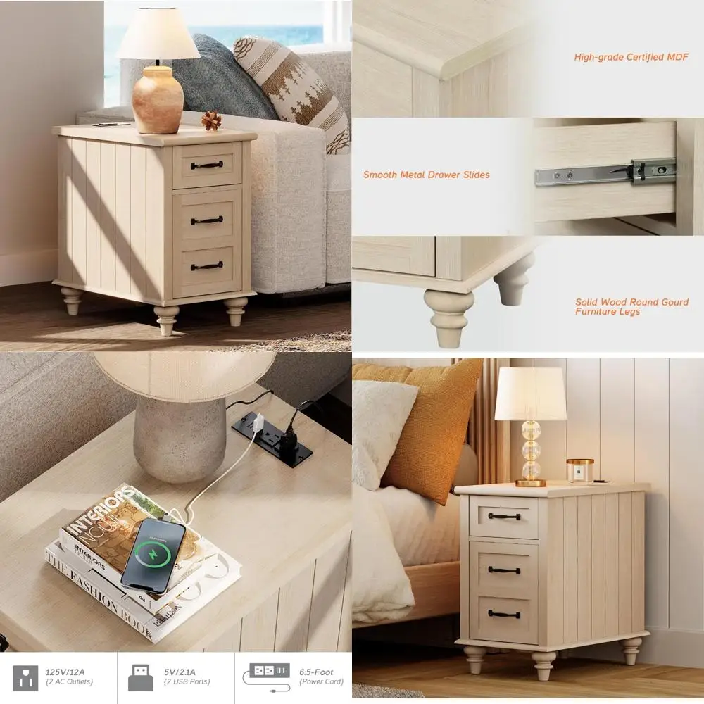 طاولة نهاية لمحطة الشحن مع درج وخزانة تخزين، منضدة جانبية ضيقة حديثة #1