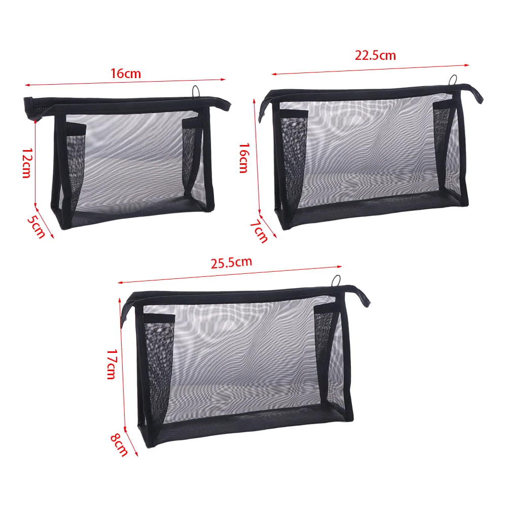 حقيبة مكياج شبكية كاجوال بسحاب مقلمة حقيبة مستحضرات تجميل شفافة سعة كبيرة منظم حافظة تخزين حقيبة أدوات الزينة للسفر