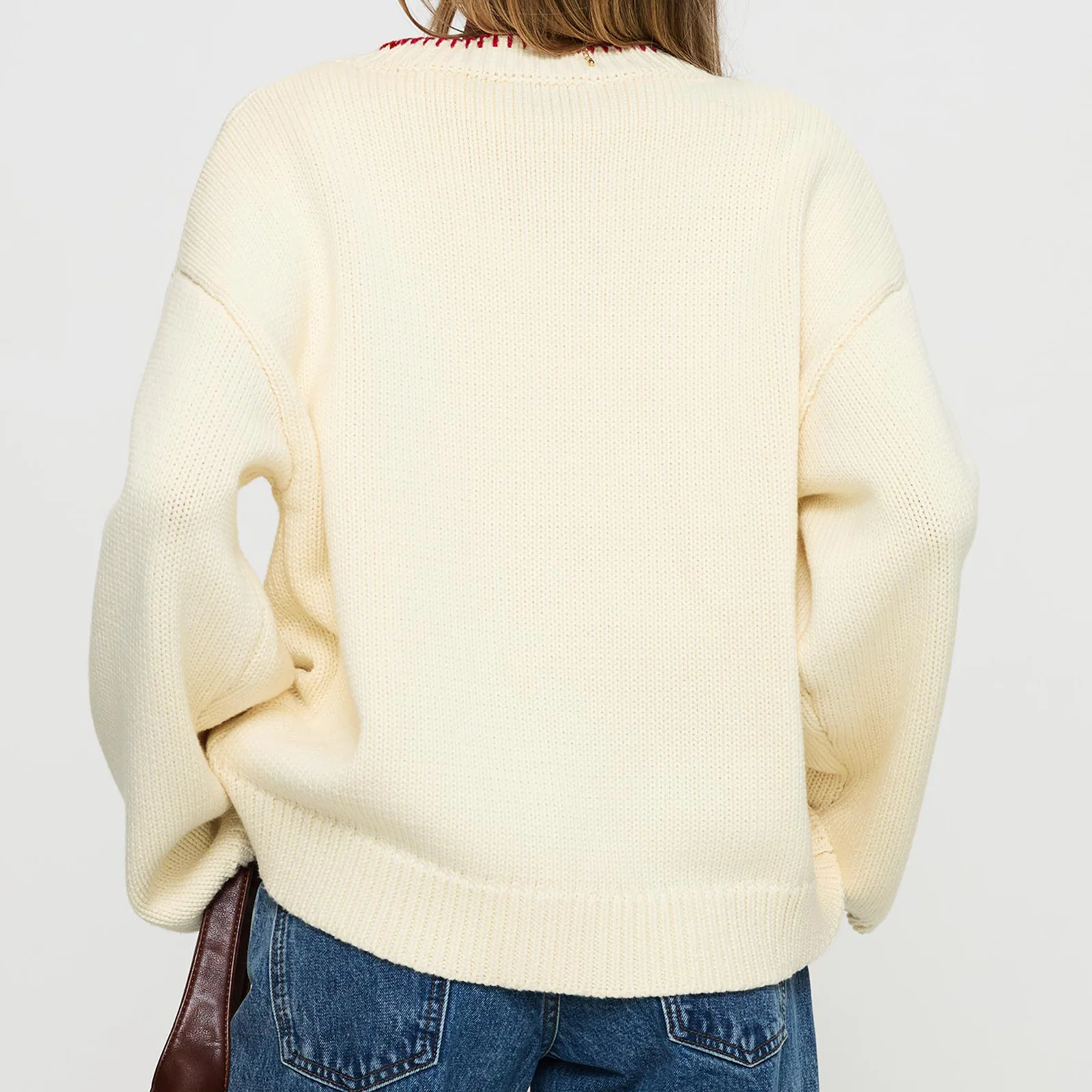 

Women's Oversized Knit Embroidery Sweaters Long Sleeve Round Neck Crab Print Pullovers Loose Fit Tops