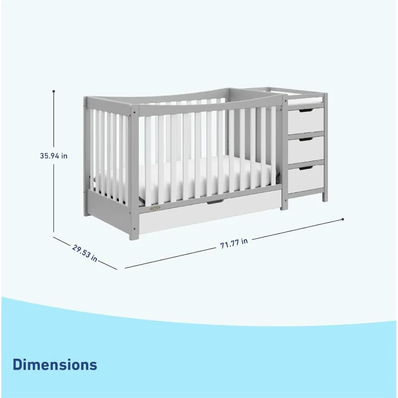 4-In-1 Convertible Crib & Changer With Drawer, Crib And Changing-Table Combo, Converts To Toddler Bed, Full-Size Bed