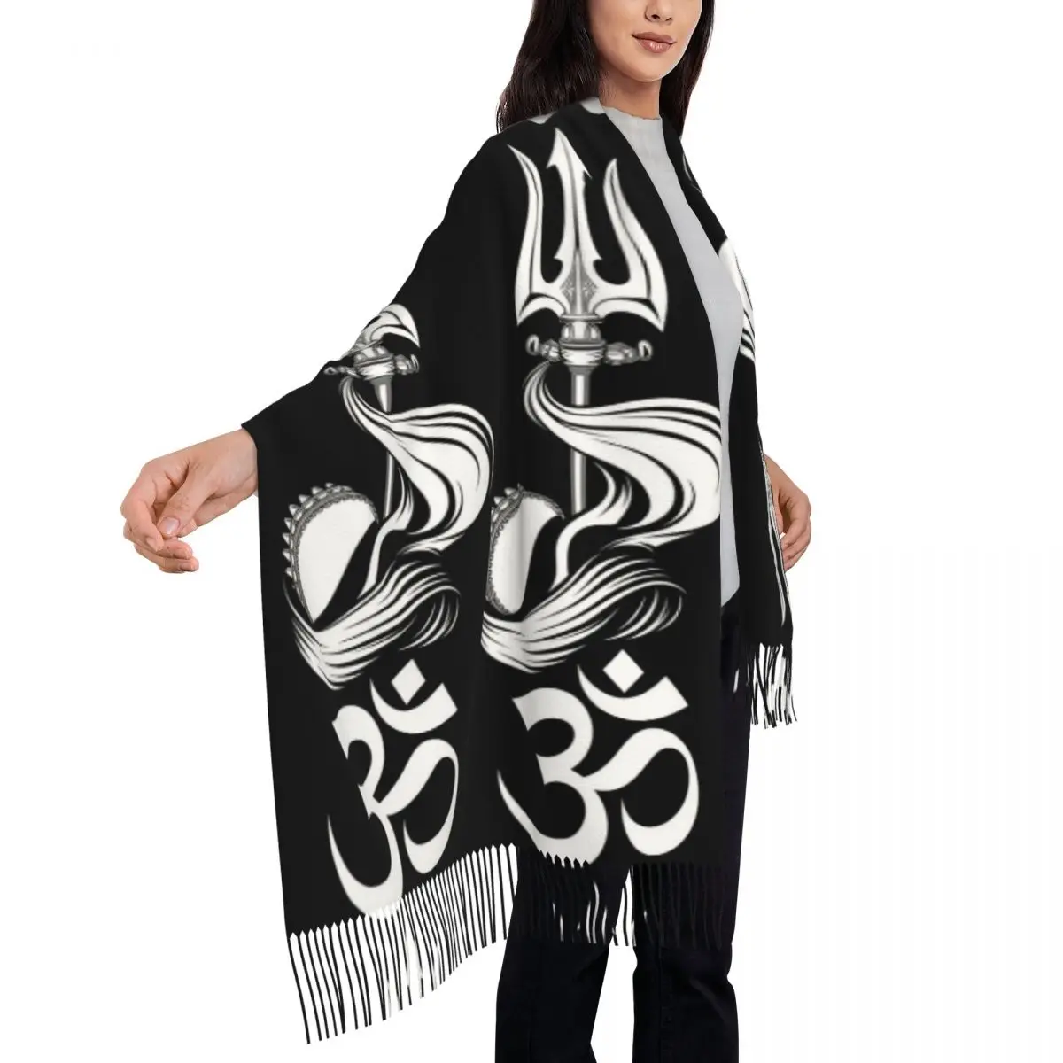 وشاح تريشول ودامرو لورد شيفا أوشحة شرابة للنساء شالات دافئة ناعمة ويلتف شال طويل للخريف والشتاء