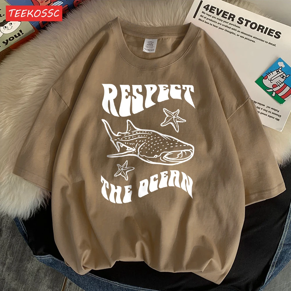 Respect The Ocean Protecting Whales Print Mans T-Shirts Fitting Oversized T-Shirt Leisure Soft Tshirt Pleasure Breathable Tops