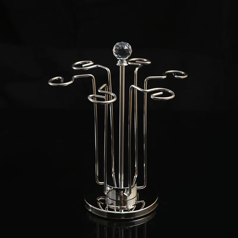 

Creative stainless steel six-hanging wine goblet holder European rotating storage hanging rack champagne red wine glass holder