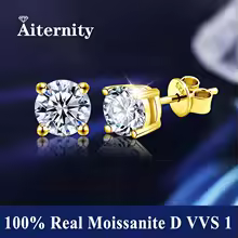 Stud Earrings Certified Genuine Moissanite 925 Silver - SZ Gold - White