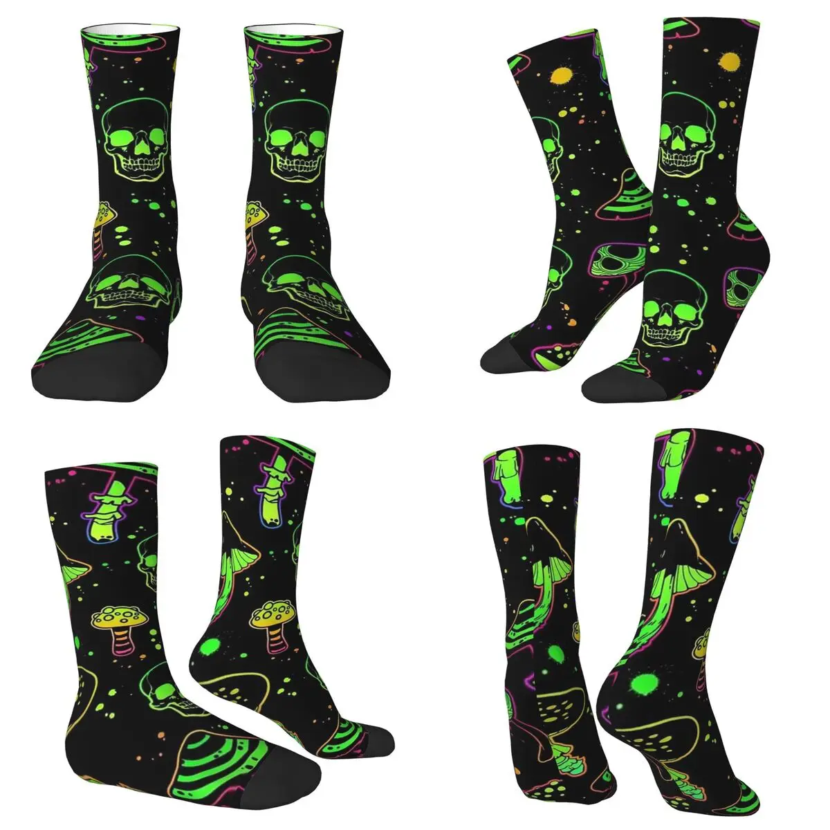 All Seasons Crew Stockings Colorful Halloween Neon Mushroom Socks Casual Long Socks for Men Women Valentine's Day Gifts