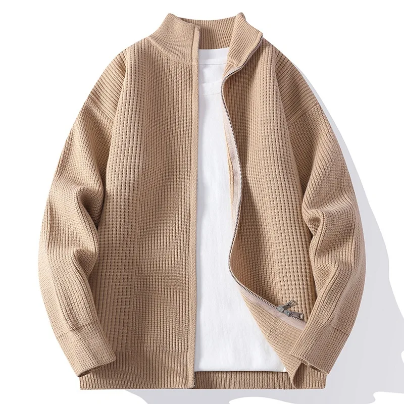 Jacket coat, men's 2025 new style Mens Zip Up Pure Color Knit Cardigan Stand Collar Korean Fashion Autumn Sweater Coat
