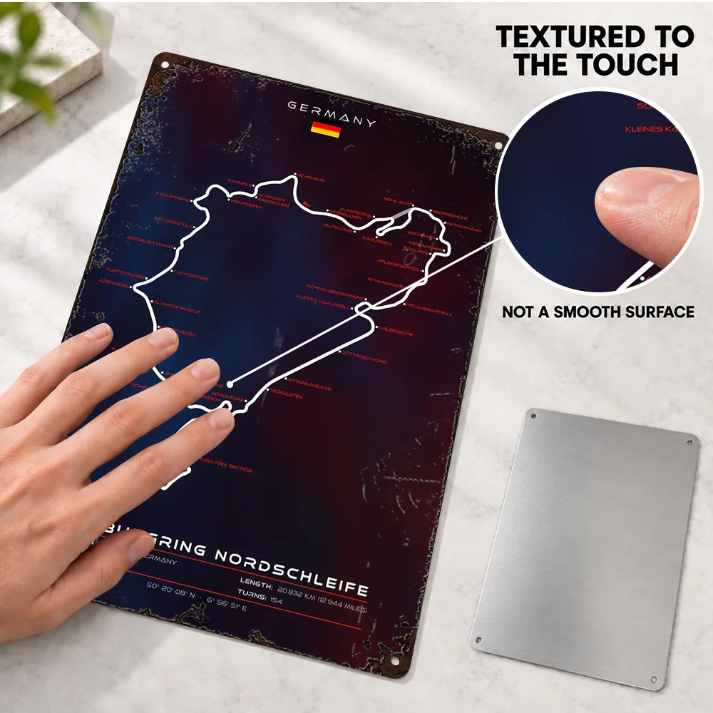 Nurburgring Circuit Printed Poster Personalized Aluminum Metal Sign Modern Diagram Wall Art For Garage Collector Birthday Gift