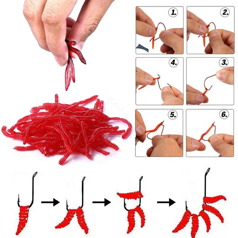 100pcs 3.7cm Simulated Earthworm Soft Bait Red Worms Lure Sea Fishing Grass Carp Crucian Carp with A Fishy Smell Soft Bait