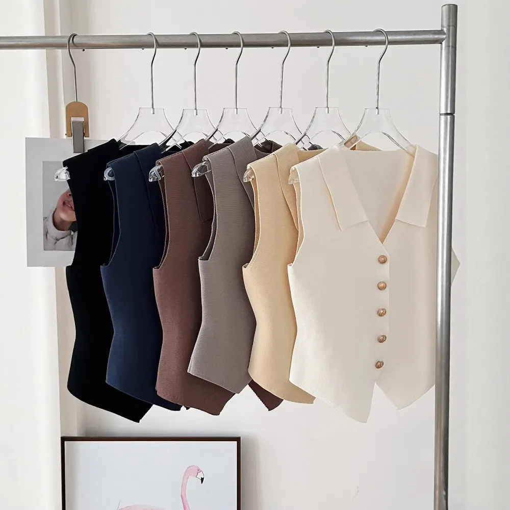 Chic Vests Elegant Waistcoat V-neck Top Casual Suit Coats Outwear Sleeveless Slim Knitted Vest All-match Streetwear For Women