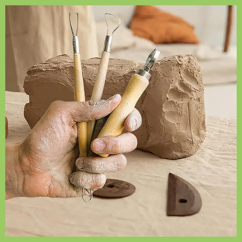 

9PCS Clay Sculpting Tool Set - Easy To Use Trimming And Carving Tools With Sturdy Wooden Handles