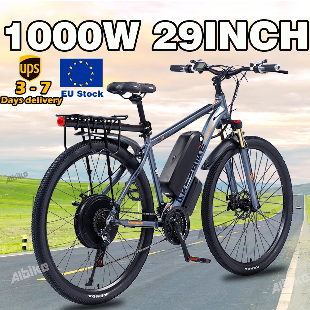 Electric Bicycle for Men, EU Stock, 1000W, 29Inch, 48V, 18AH/13Ah, Removable Lithium Battery, Ebike for Mountain Ride