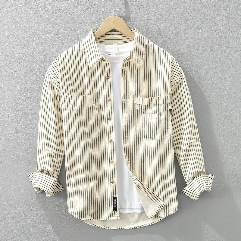 

Men's Striped Long Sweed Shirt Casual Top Pocket Design Iron-Free Fabric Daily Wear Comfortable Fit Long Sleeve Casual Shirt