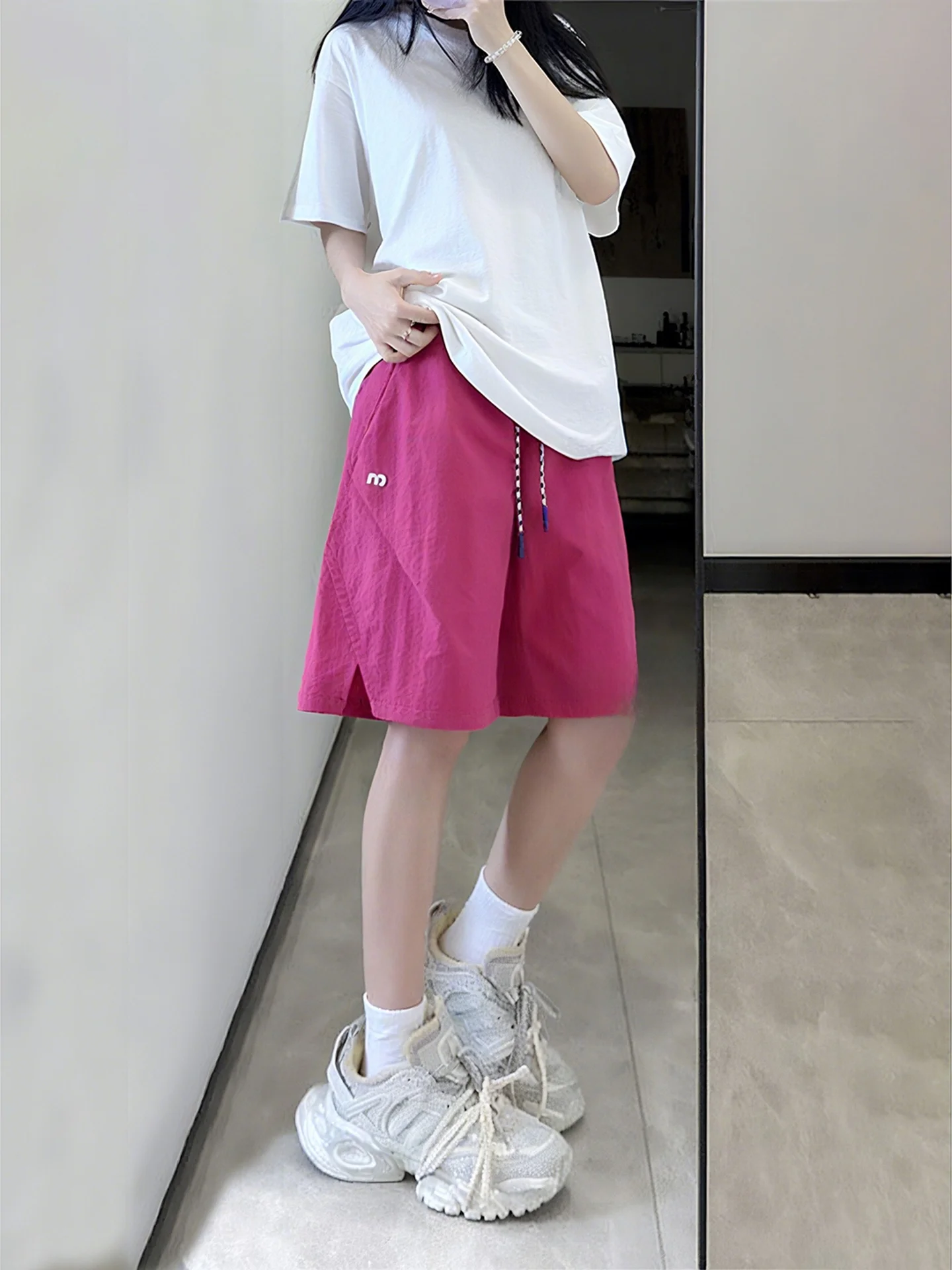 

Розовые шорты Dopane Qui Dry Ice Silk Casual Five-Quarter для летнего пляжного отдыха, парные, для активного отдыха