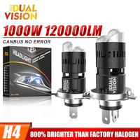 1000W 120000LM H4 Bi Mini LED Projector Lens Car Bulb Auto Headlight Turbo Lamps Plug&Play Dual Motorcycle High Low Beam 12V 24V
