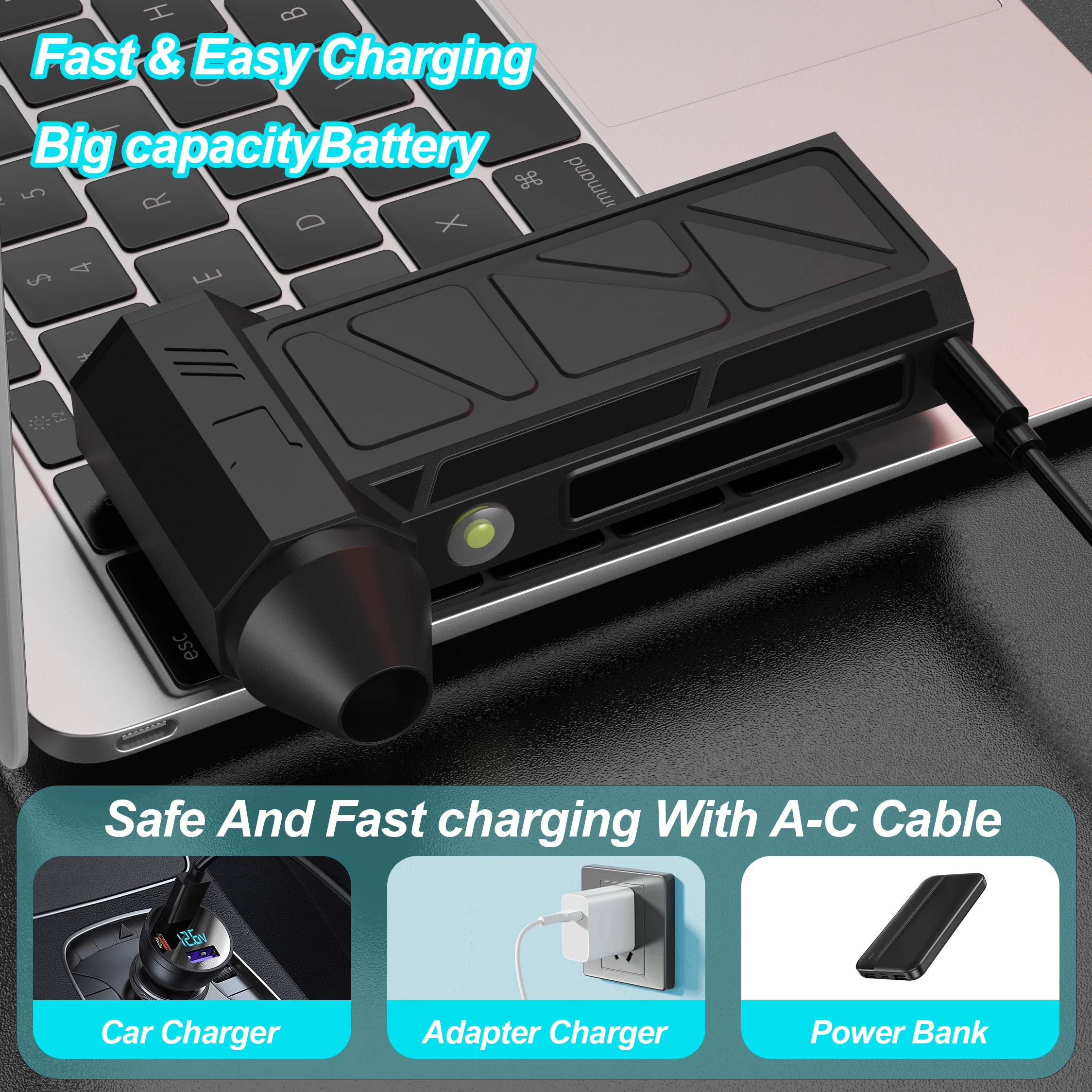 منفضة هواء كهربائية - منفاخ لاسلكي فائق القوة 9999999 دورة في الساعة، مروحة توربو محمولة، قابلة للتعديل بثلاث سرعات، شحن سريع 4000 مللي أمبير، مناسبة لتنظيف أجهزة الكمبيوتر ولوحات المفاتيح والمنزل والخارج والأب #4