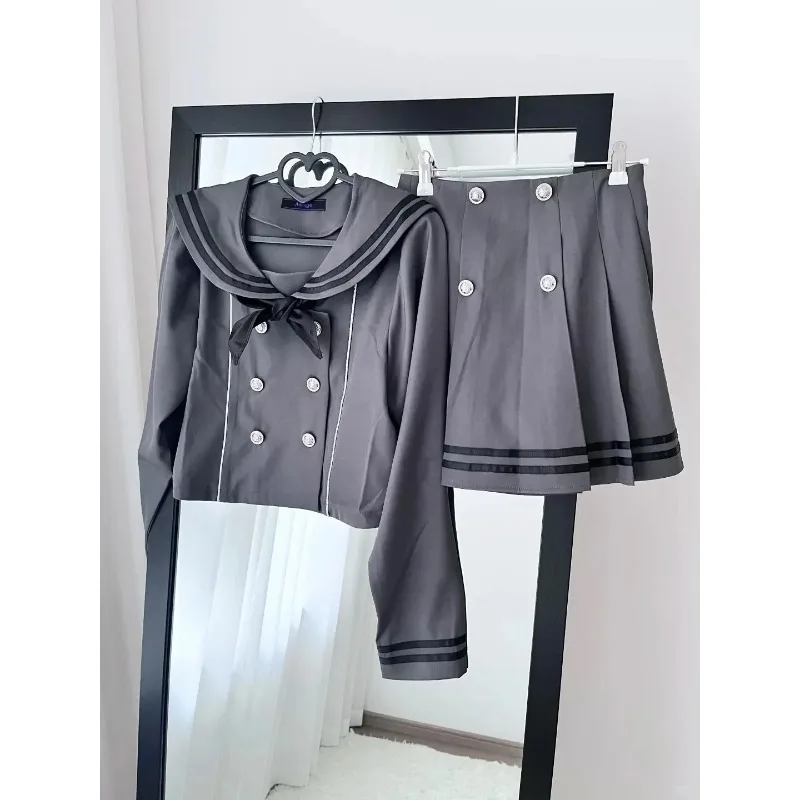 Japanese Subculture Retro Cosplay Costume Sailor JK Uniform Y2k Tops Mini Pleated Skirt Suit for Women Elegant Two Peice Sets view 2
