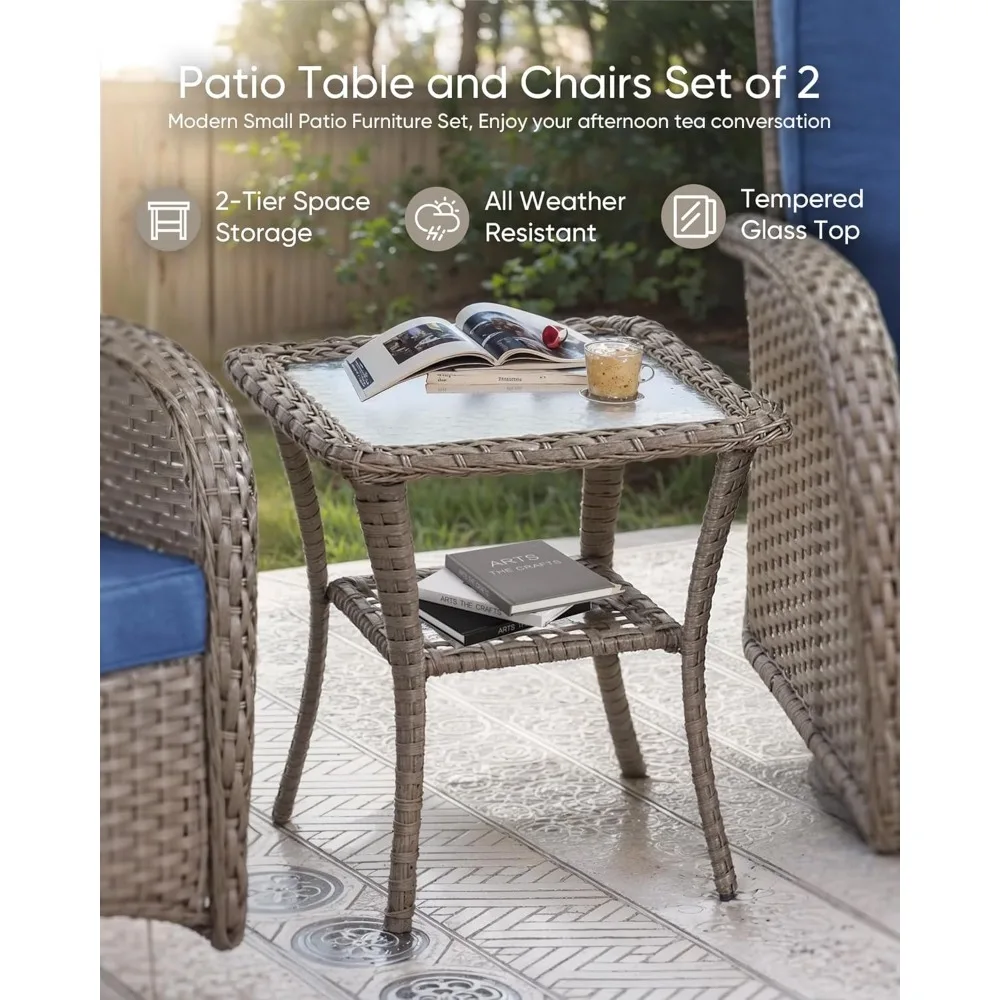 All-Weather Wicker 3-Piece Outdoor Rocking Chair Set with Swivel Chairs and Side Table for Small Patio