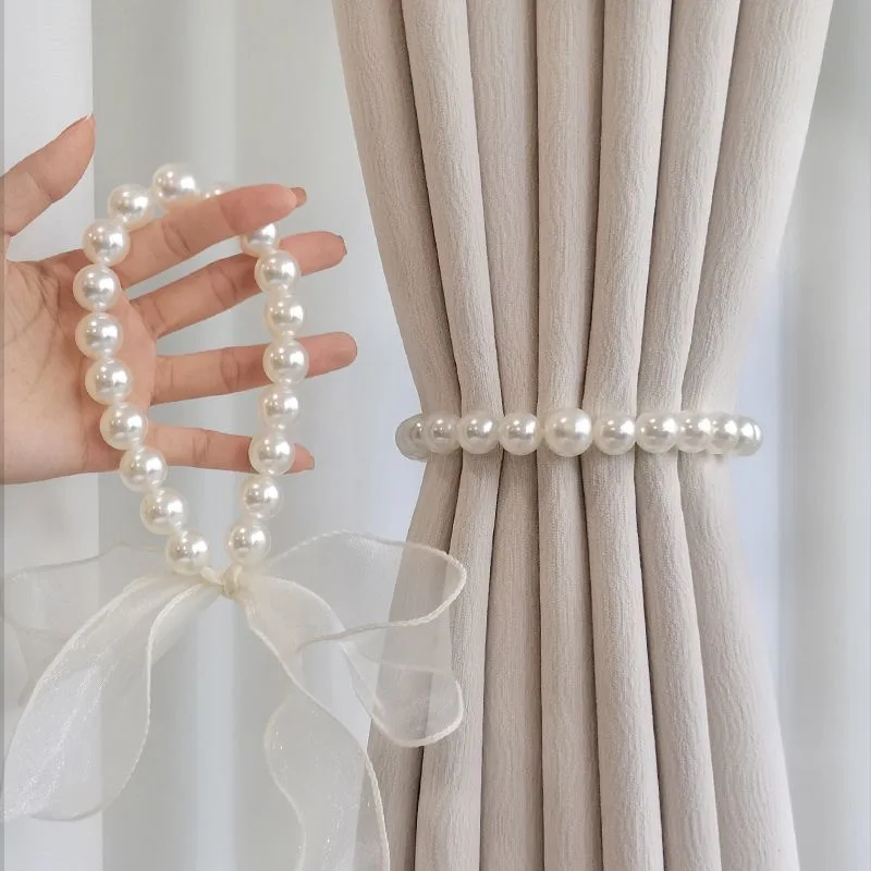 2Pcs Curtain Tieback  Beautiful Pearls Lace Holder Hook Buckle Clip Pretty and Fashion Polyester Decorative Home Accessorie